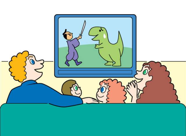 簡筆畫描繪看電視瞬間與探索自然美景之旅